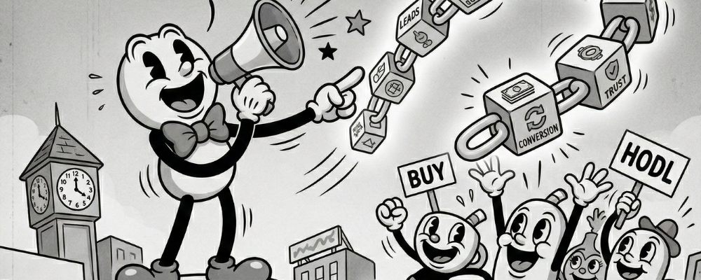 blockchain marketing cartoon mintfunnel